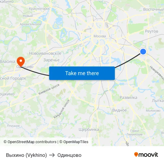 Выхино (Vykhino) to Одинцово map