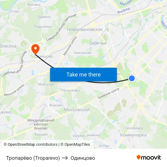 Тропарёво (Troparevo) to Одинцово map