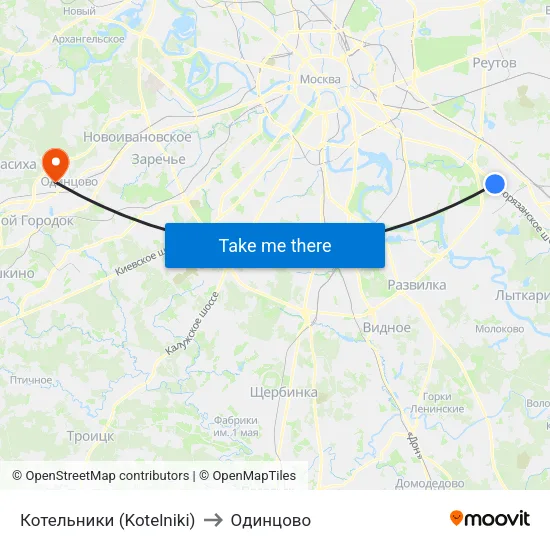 Котельники (Kotelniki) to Одинцово map