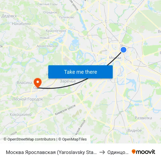 Москва Ярославская (Yaroslavsky Station) to Одинцово map