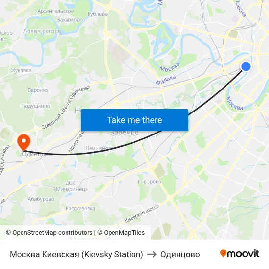 Москва Киевская (Kievsky Station) to Одинцово map