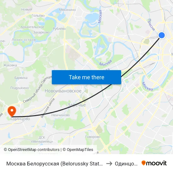 Москва Белорусская (Belorussky Station) to Одинцово map