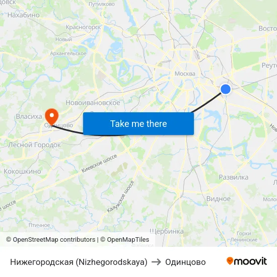 Нижегородская (Nizhegorodskaya) to Одинцово map