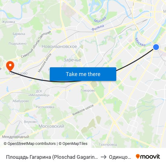 Площадь Гагарина (Ploschad Gagarina) to Одинцово map