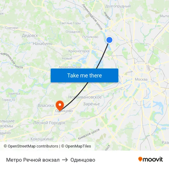 Метро Речной вокзал to Одинцово map