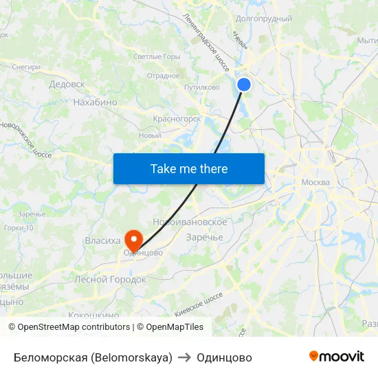 Беломорская (Belomorskaya) to Одинцово map