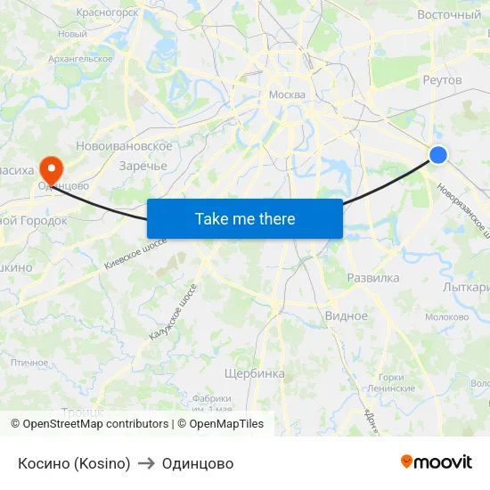 Косино (Kosino) to Одинцово map