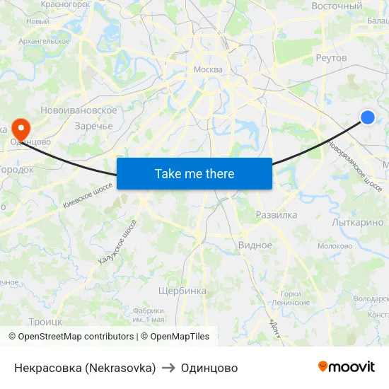 Некрасовка (Nekrasovka) to Одинцово map