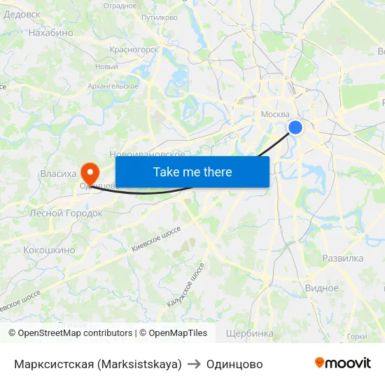 Марксистская (Marksistskaya) to Одинцово map