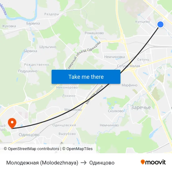 Молодежная (Molodezhnaya) to Одинцово map