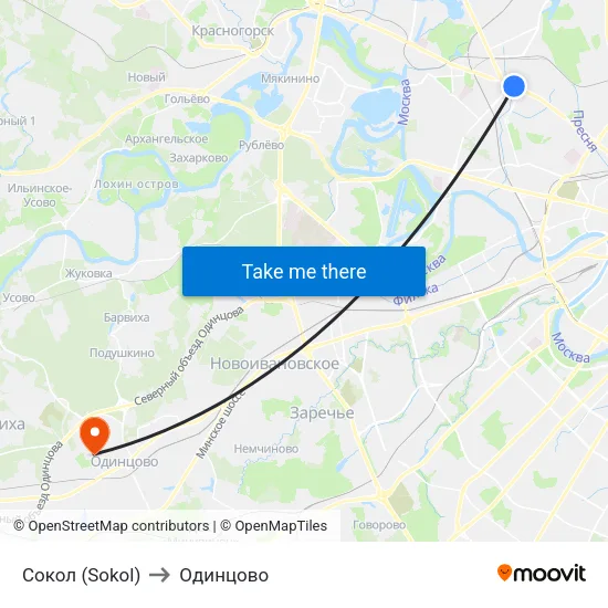 Сокол (Sokol) to Одинцово map