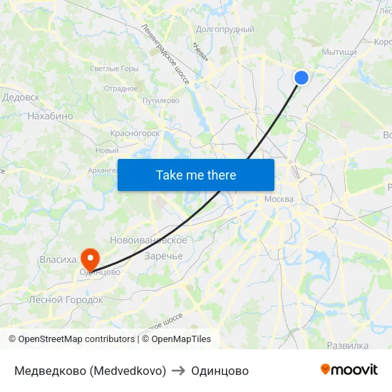 Медведково (Medvedkovo) to Одинцово map