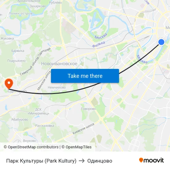 Парк Культуры (Park Kultury) to Одинцово map