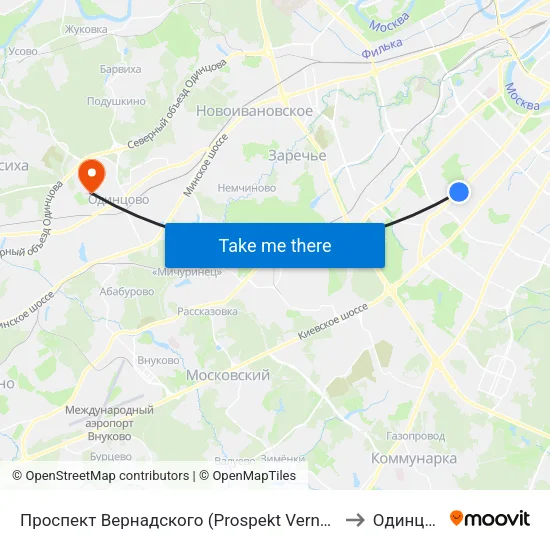Проспект Вернадского (Prospekt Vernadskogo) to Одинцово map