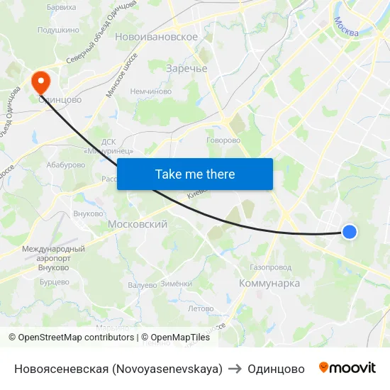 Новоясеневская (Novoyasenevskaya) to Одинцово map