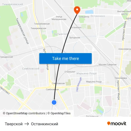 Тверской to Останкинский map