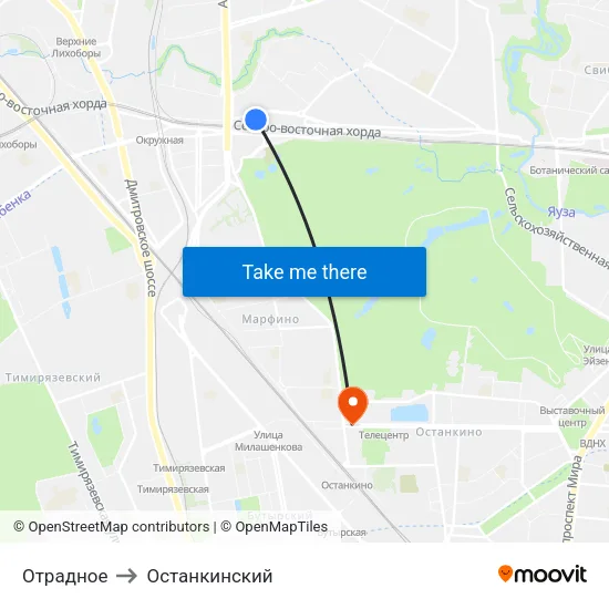 Отрадное to Останкинский map