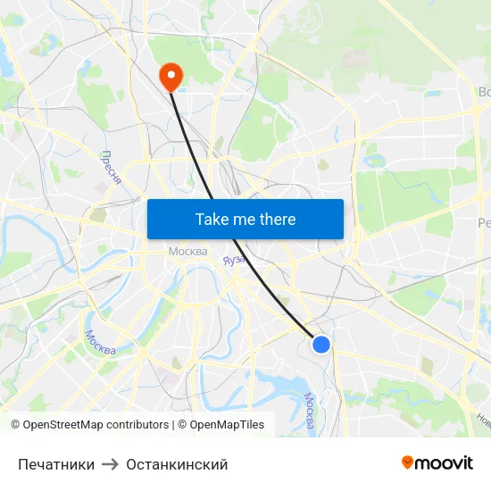 Печатники to Останкинский map