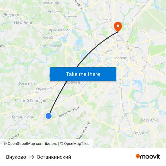 Внуково to Останкинский map