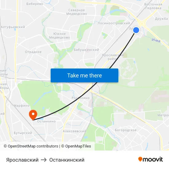 Ярославский to Останкинский map