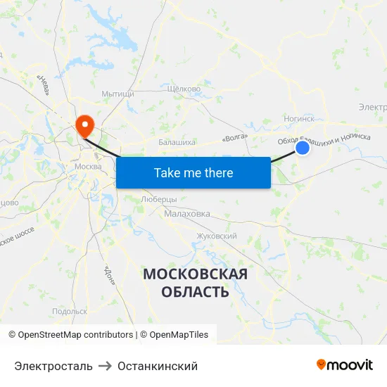 Электросталь to Останкинский map