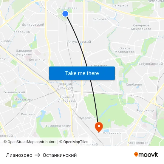 Лианозово to Останкинский map