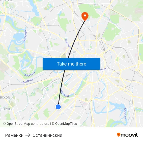Раменки to Останкинский map