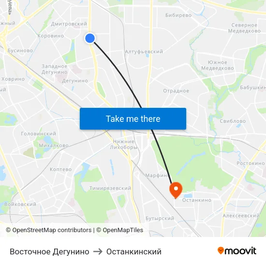 Восточное Дегунино to Останкинский map
