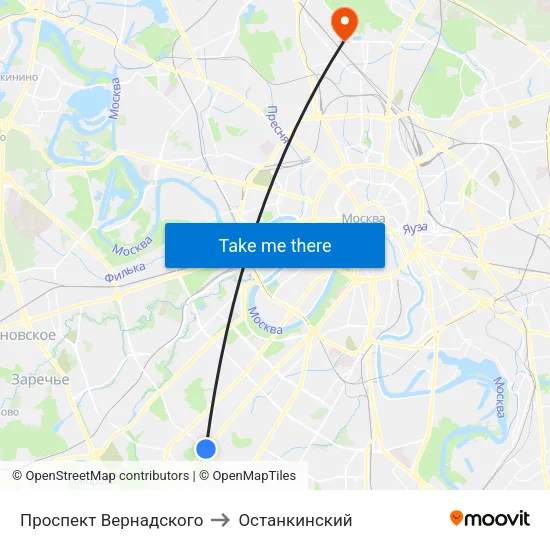 Проспект Вернадского to Останкинский map