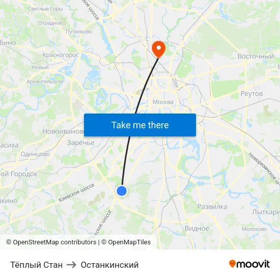 Тёплый Стан to Останкинский map