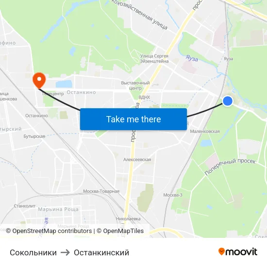 Сокольники to Останкинский map