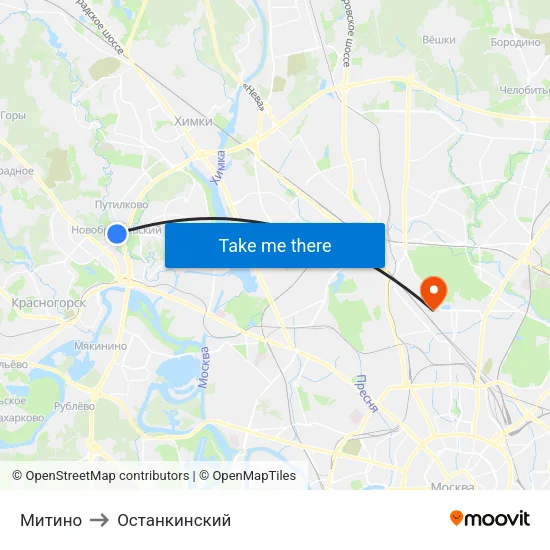 Митино to Останкинский map