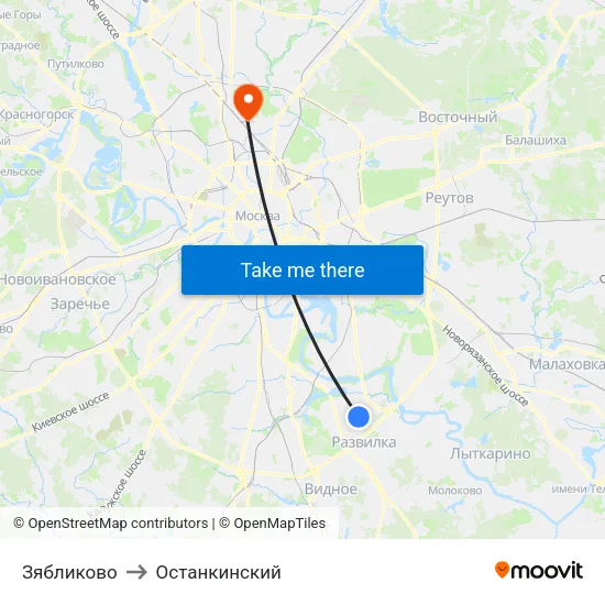 Зябликово to Останкинский map