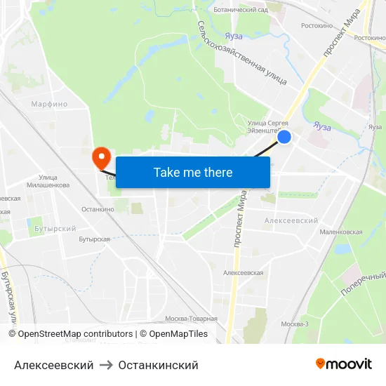 Алексеевский to Останкинский map