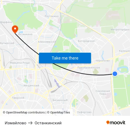 Измайлово to Останкинский map