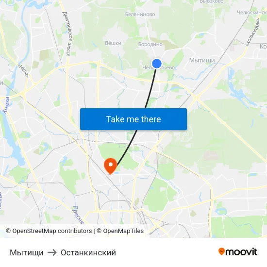 Мытищи to Останкинский map