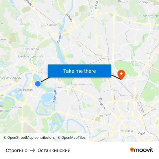 Строгино to Останкинский map