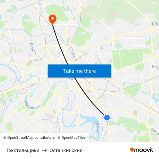 Текстильщики to Останкинский map