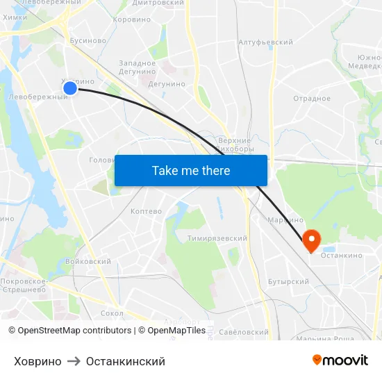 Ховрино to Останкинский map