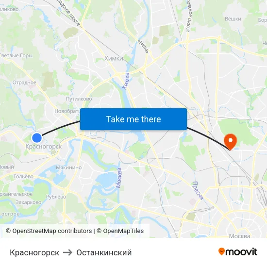Красногорск to Останкинский map