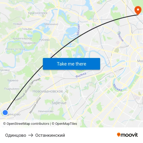 Одинцово to Останкинский map