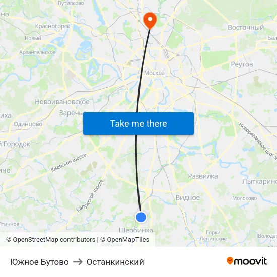 Южное Бутово to Останкинский map