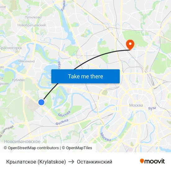 Крылатское (Krylatskoe) to Останкинский map