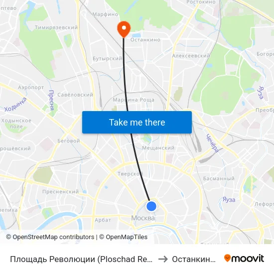 Площадь Революции (Ploschad Revolyutsii) to Останкинский map