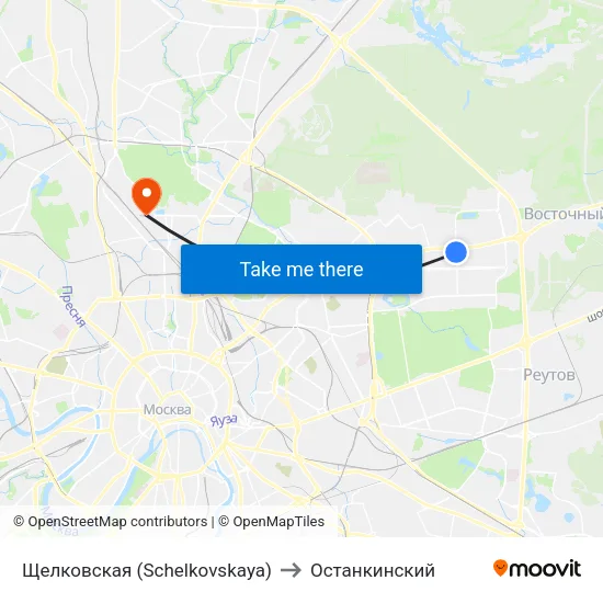 Щелковская (Schelkovskaya) to Останкинский map