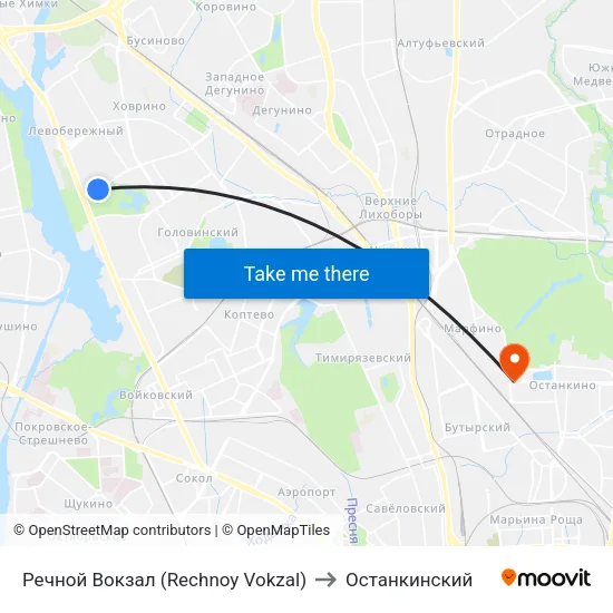 Речной Вокзал (Rechnoy Vokzal) to Останкинский map