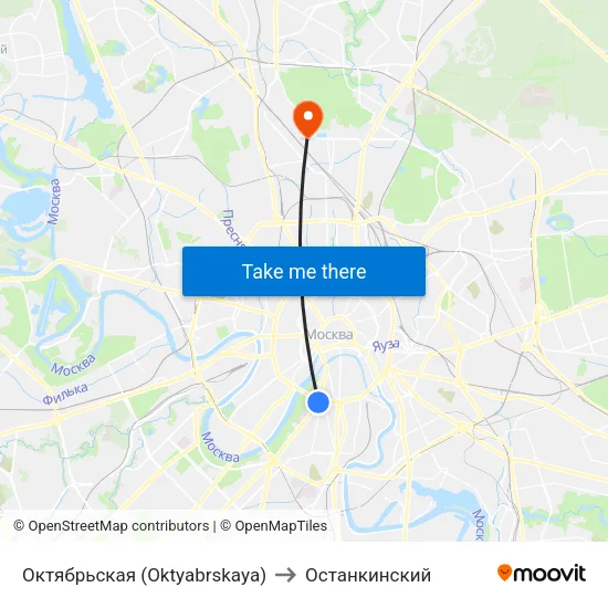 Октябрьская (Oktyabrskaya) to Останкинский map