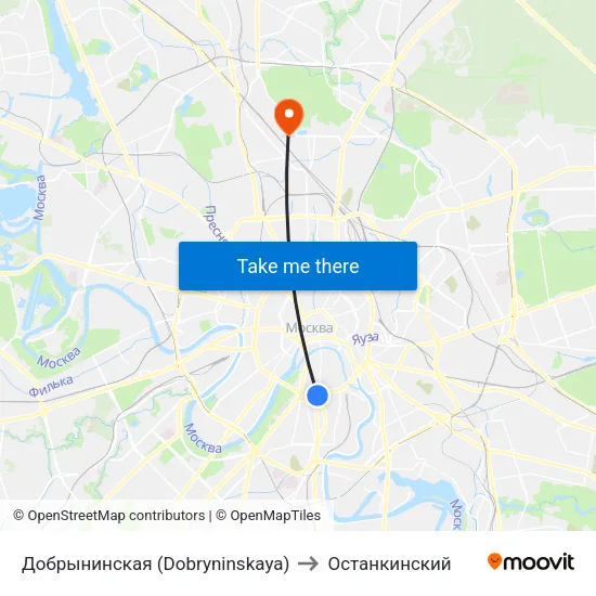 Добрынинская (Dobryninskaya) to Останкинский map
