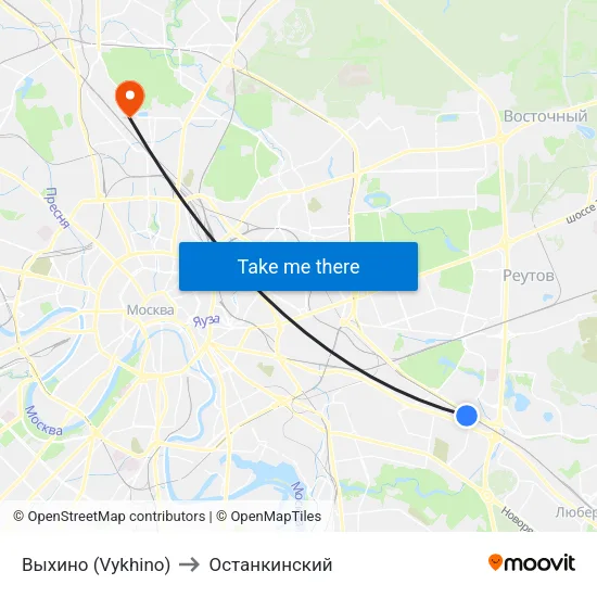 Выхино (Vykhino) to Останкинский map