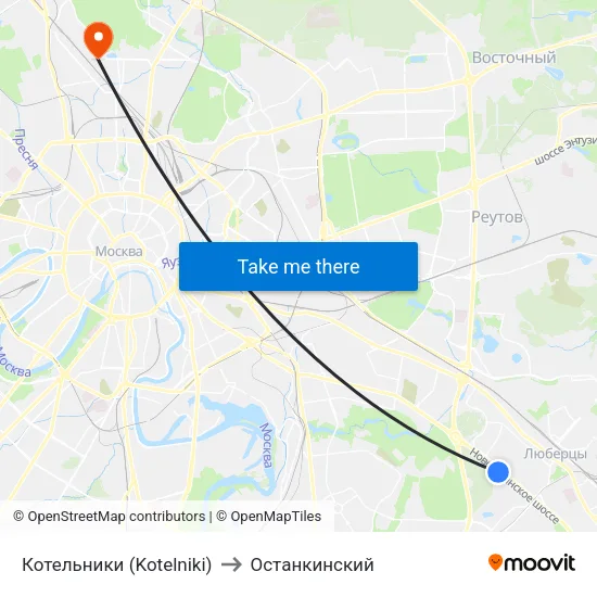 Котельники (Kotelniki) to Останкинский map